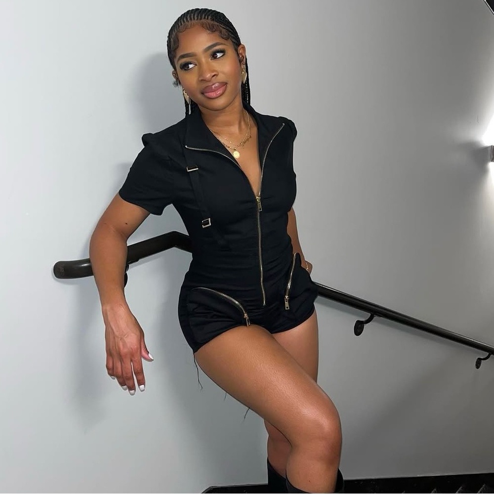 Stylish Black Zip-Up Romper